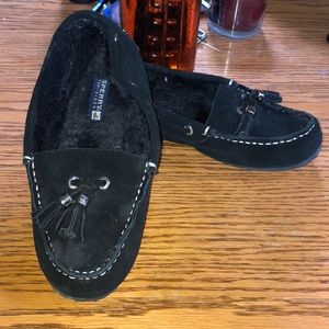 Black slipper outside shoe
